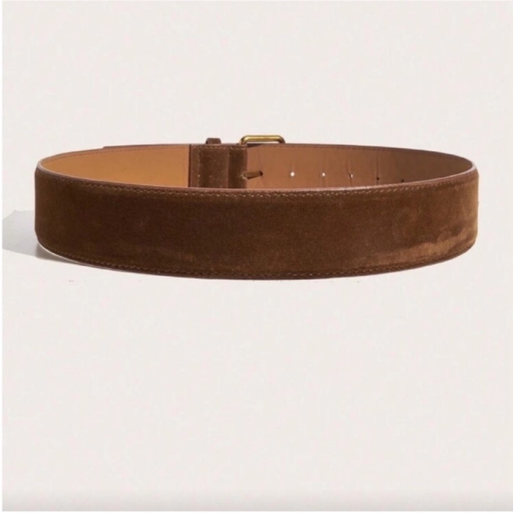 New! Brown Suede Belt Gold Buckle (One Size) NWOT - Picture 3 of 4